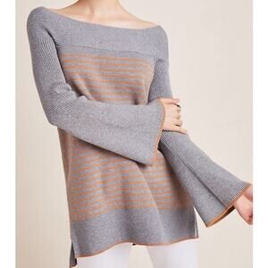 Anthropologie Off-the-Shoulder Sweater in Gray and Tan